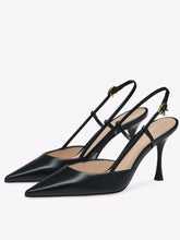 Black Slingback Metal Ribbon Buckle Pumps For Women