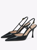 Black Slingback Metal Ribbon Buckle Pumps For Women
