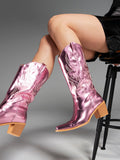 Cowboy Boots Western Mid Calf Boots Slip On Short Boots