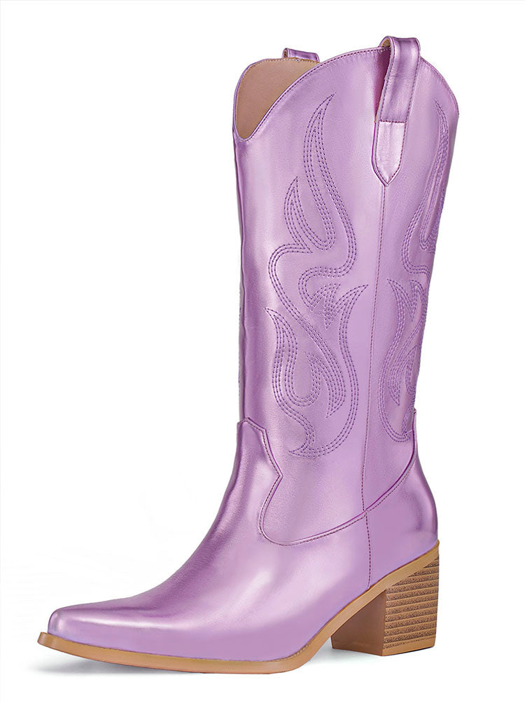 Cowboy Boots Western Mid Calf Boots Slip On Short Boots