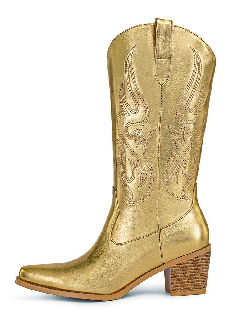 Cowboy Boots Western Mid Calf Boots Slip On Short Boots