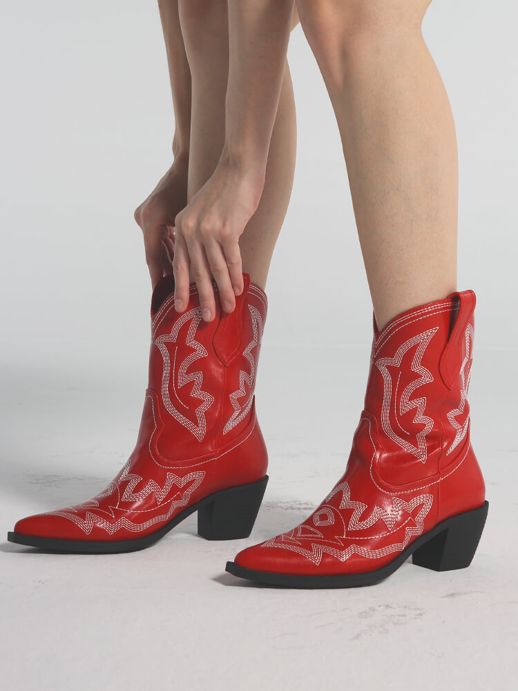 Cowboy Boots Western Cowgirl Boots Pull On Tabs Ankle Boots