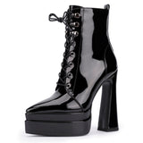 Black Block High Heeled Short Ankle Boots