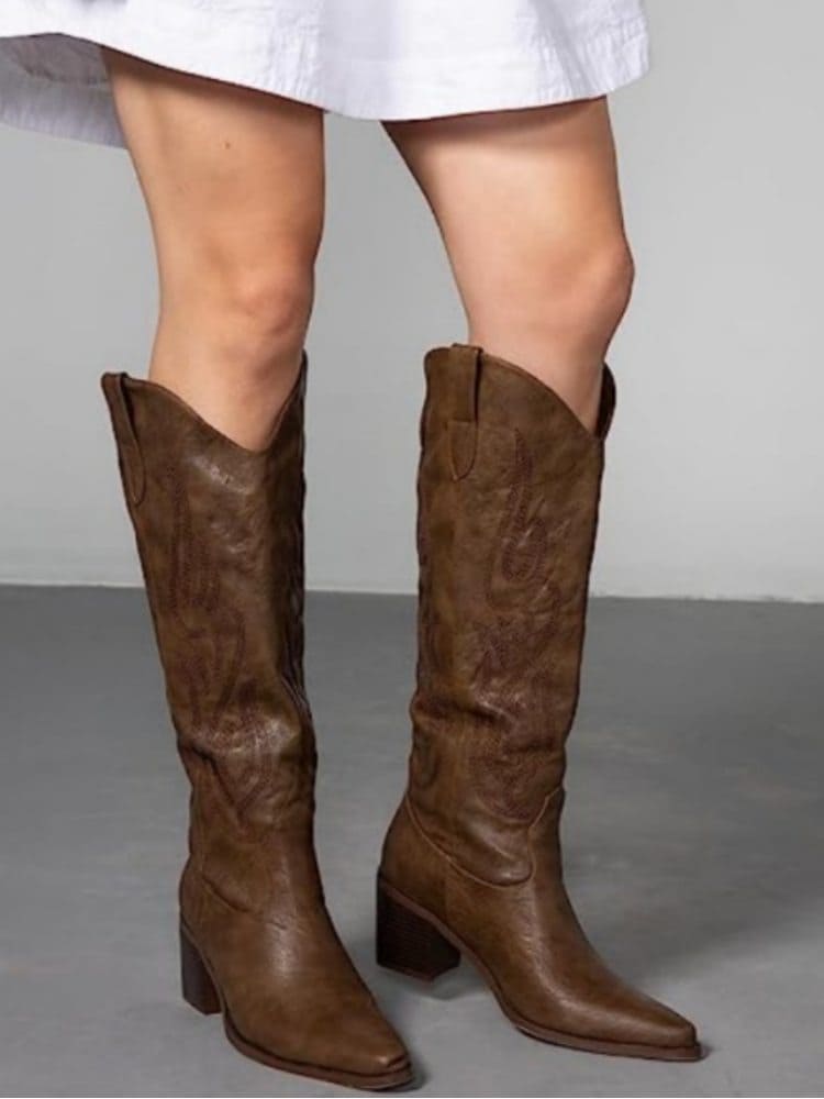 Cowboy Boots Knee High Cowgirl Boots Embroidered Western Boots