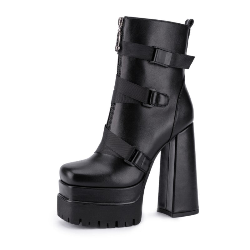 Black Platform Boots Fashion High Heeled Short Booties