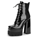 Black Platform Boots Chunky Heel Ankle Boots