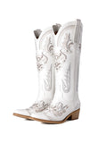 White Cowboy Boot Embroidered Cowgirl Boots Rhinestone Retro Country Boots