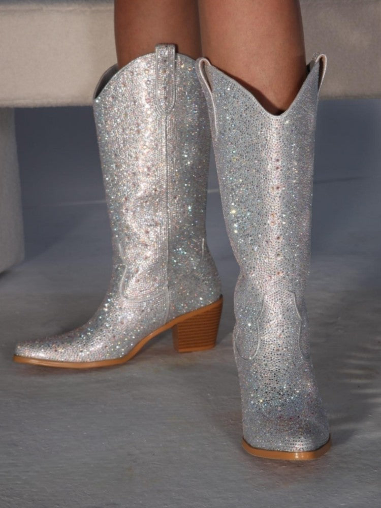 Rhinestone Boots Wide Calf Sparkly Cowgirl Boots