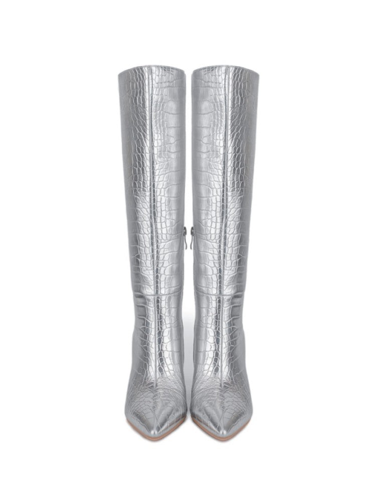 Faux Crocodile Boots Fashion Knee High Boots