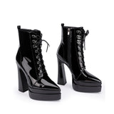 Black Block High Heeled Short Ankle Boots