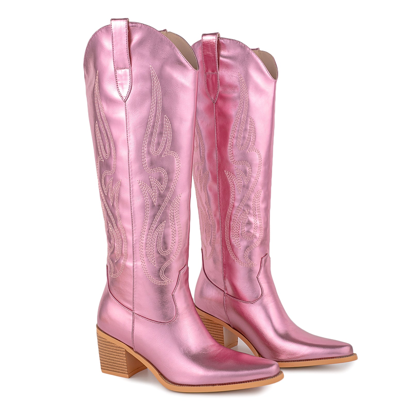 Pink Cowboy Boots Knee High Cowgirl Boots Embroidered Western Boots