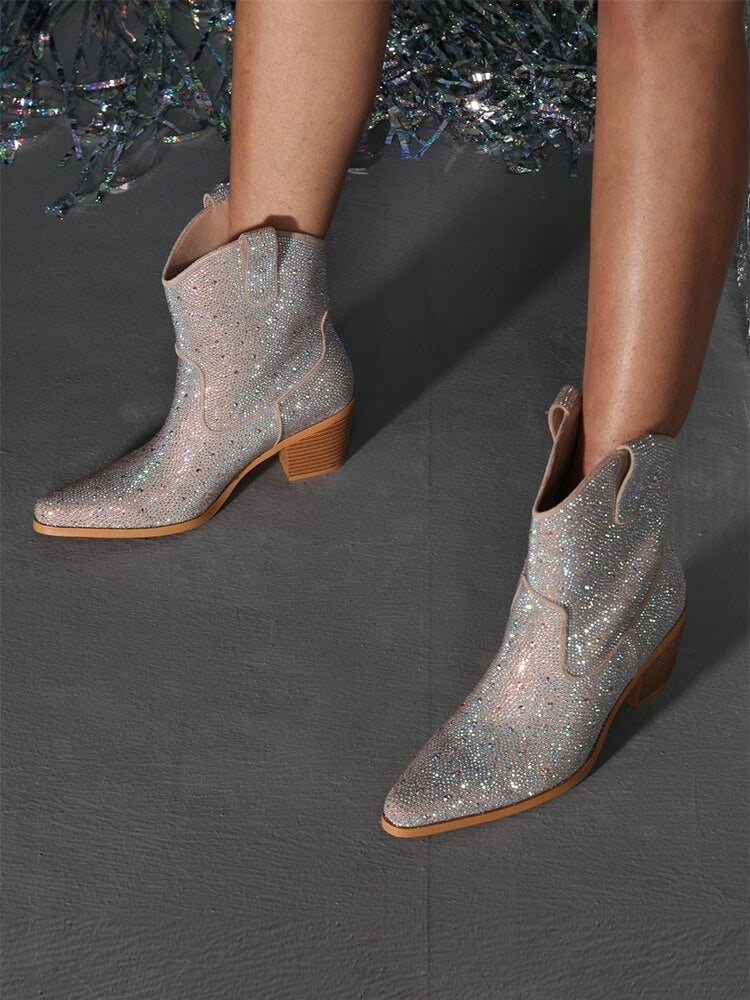 Rhinestone Boots Pointed Toe Heel Cowgirl Boots