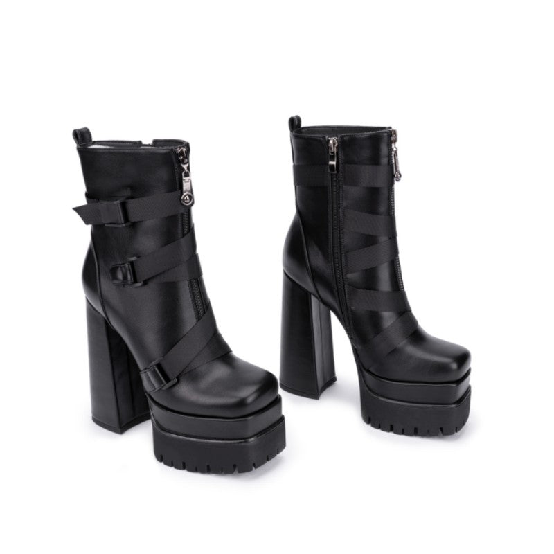 Black Platform Boots Fashion High Heeled Short Booties