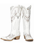 White Cowboy Boot Embroidered Cowgirl Boots Rhinestone Retro Country Boots