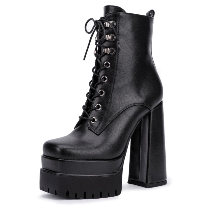 Black Platform Boots Chunky Heel Ankle Boots