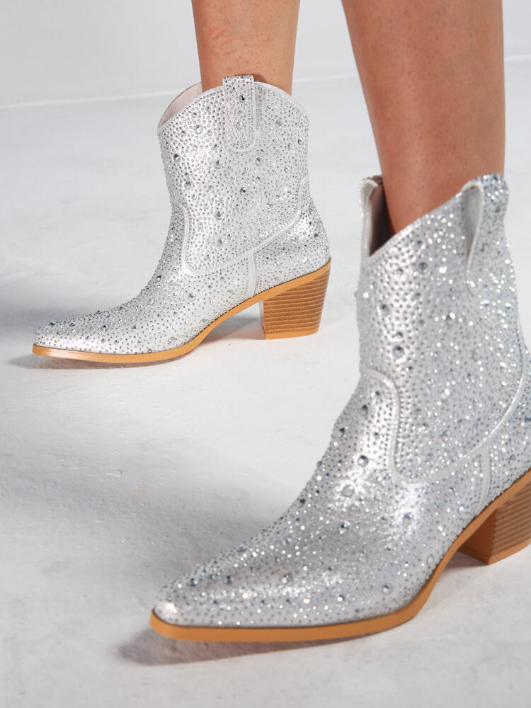 Rhinestone Boots Pointed Toe Heel Cowgirl Boots