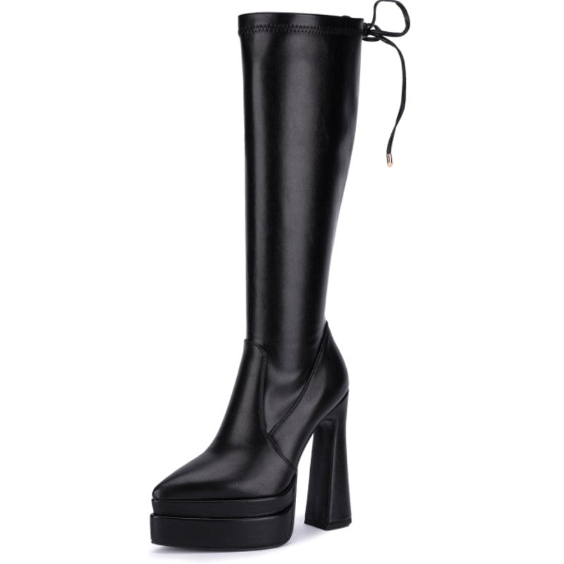 Knee High Gothic Platform Boots Chunky High Heel Long Boots Leather Tall Boots