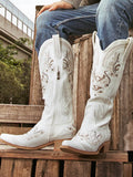 White Cowboy Boot Embroidered Cowgirl Boots Rhinestone Retro Country Boots