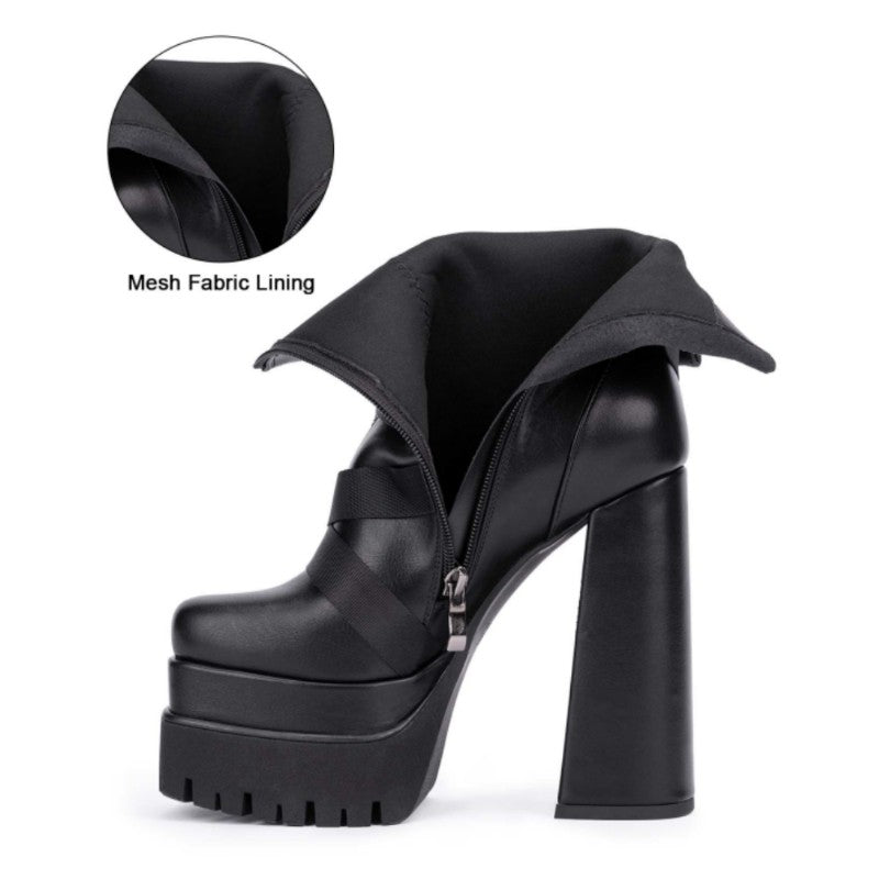 Black Platform Boots Fashion High Heeled Short Booties