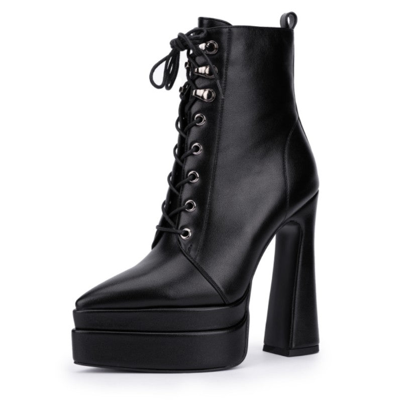 Black Block High Heeled Short Ankle Boots