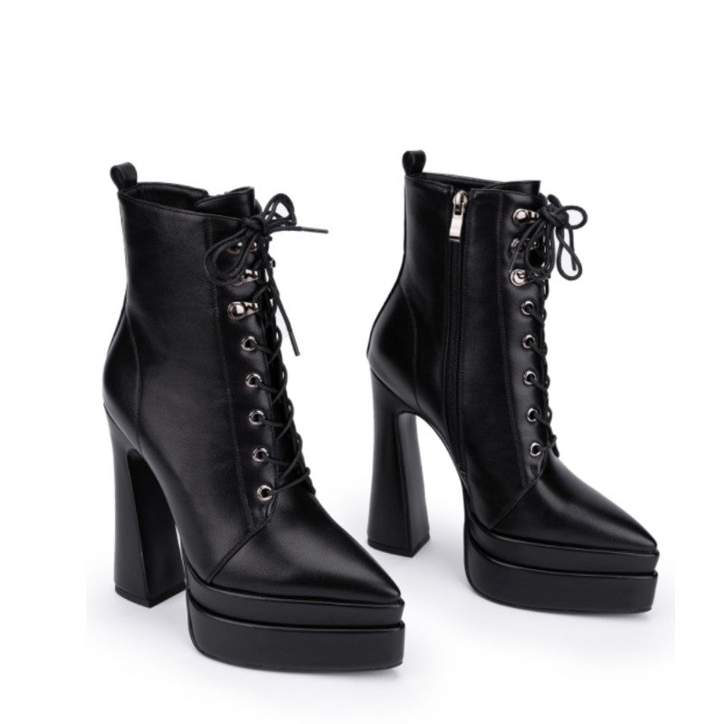 Black Block High Heeled Short Ankle Boots