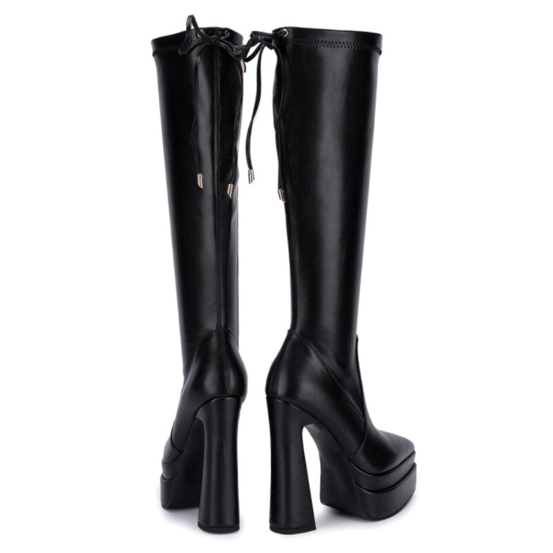 Knee High Gothic Platform Boots Chunky High Heel Long Boots Leather Tall Boots