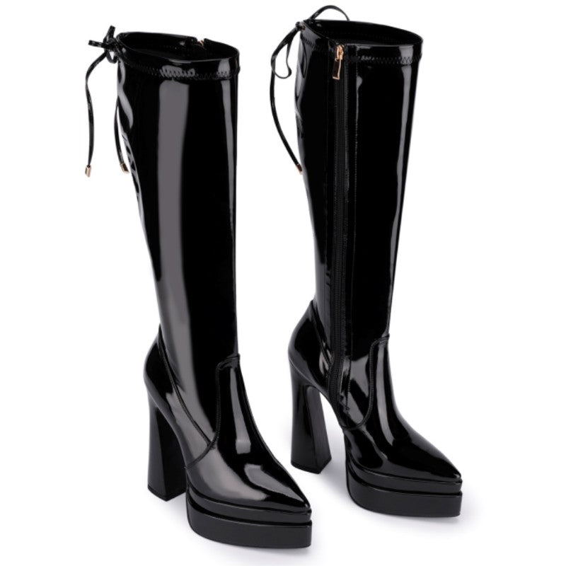 Knee High Gothic Platform Boots Chunky High Heel Long Boots Leather Tall Boots