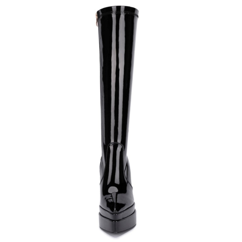 Knee High Gothic Platform Boots Chunky High Heel Long Boots Leather Tall Boots