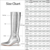 Silver Stiletto Heel Boots Knee High Boots Fashion PU Leather Boots