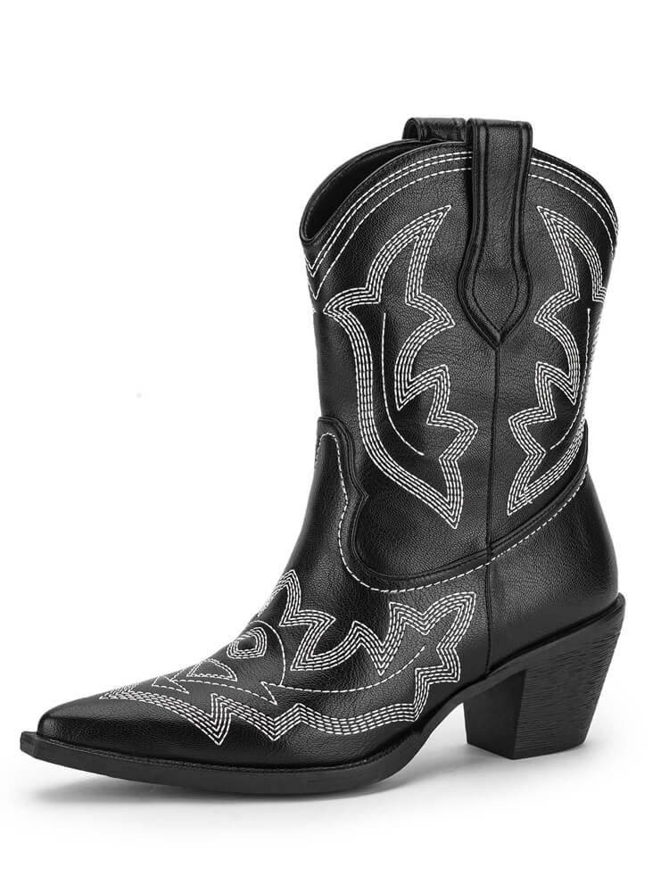 Cowboy Boots Western Cowgirl Boots Pull On Tabs Ankle Boots