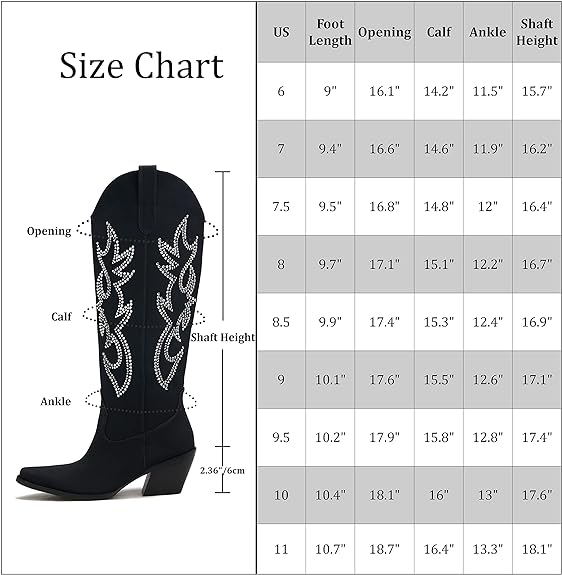 Rhinestone Embroidery Cowboy Boots Retro Almond Toe Mid Heel Boots