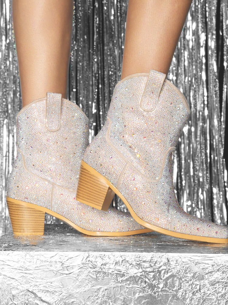 Rhinestone Boots Pointed Toe Heel Cowgirl Boots