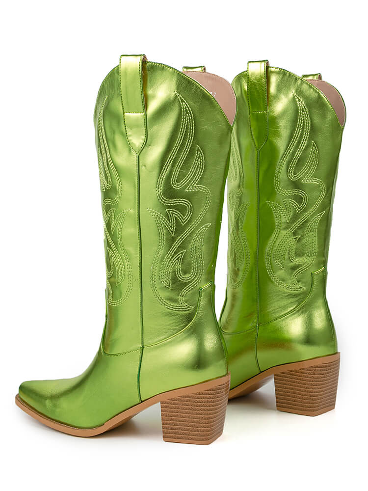 Cowboy Boots Western Mid Calf Boots Slip On Short Boots