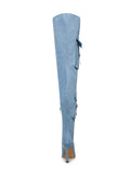 Denim Pocket Zip Pointed Toe Flared High Heel Over The Knee Thigh High Boots