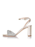 Metallic Gold Rhinestone Twist Strap Chunky Heel Dress Sandals With Buckle Ankle Strap