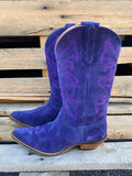 Faux Suede Embroidered Wide Mid Calf Boots Snip Toe Western Cowgirl Heeled Boots