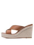 Brown Cross Bands Open-toe Slip-on Espadrille Wedge Sandals