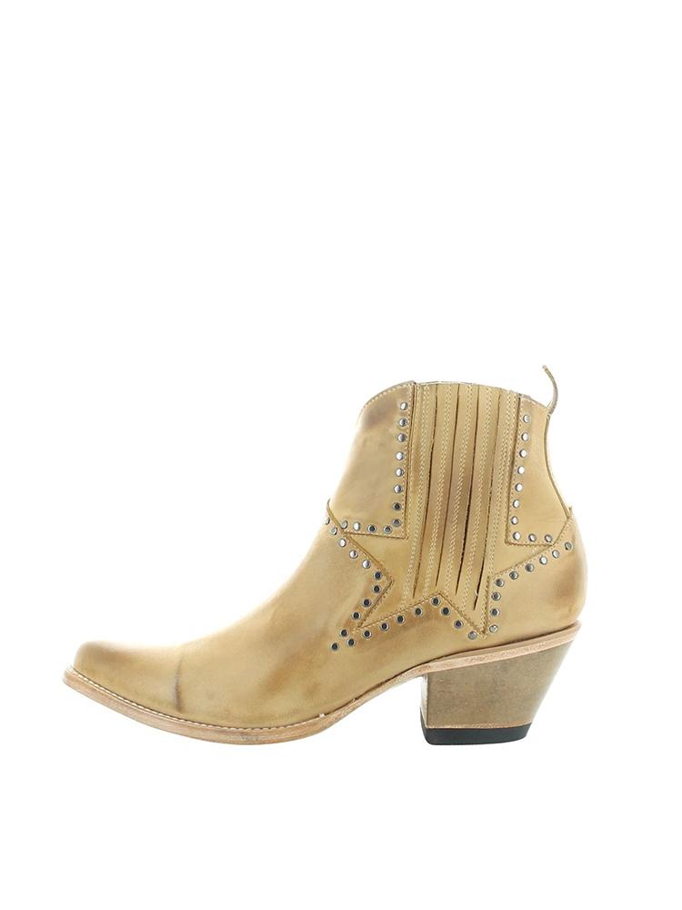 Khaki Elastic Star Studs Pointed-toe Ankle Cowgirl Boots