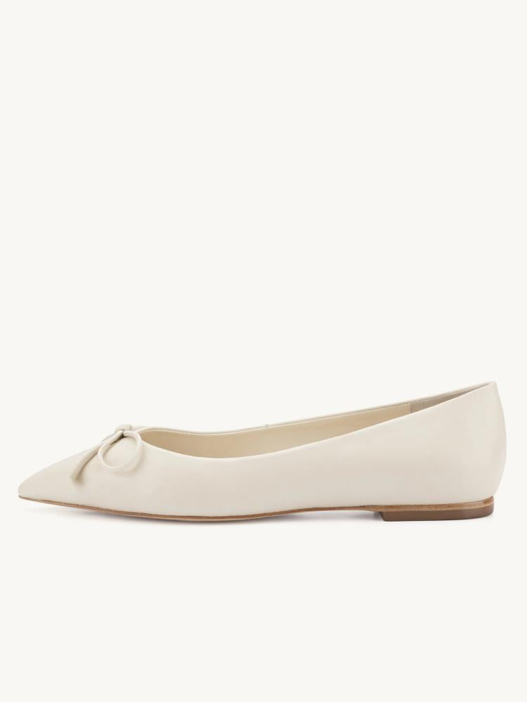 White Bow Pointed Ballet Flats For Women