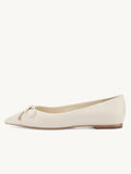 White Bow Pointed Ballet Flats For Women