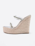 Clear Two Bands With Rhinestones Open-toe Slip-on Espadrille Wedge Sandals