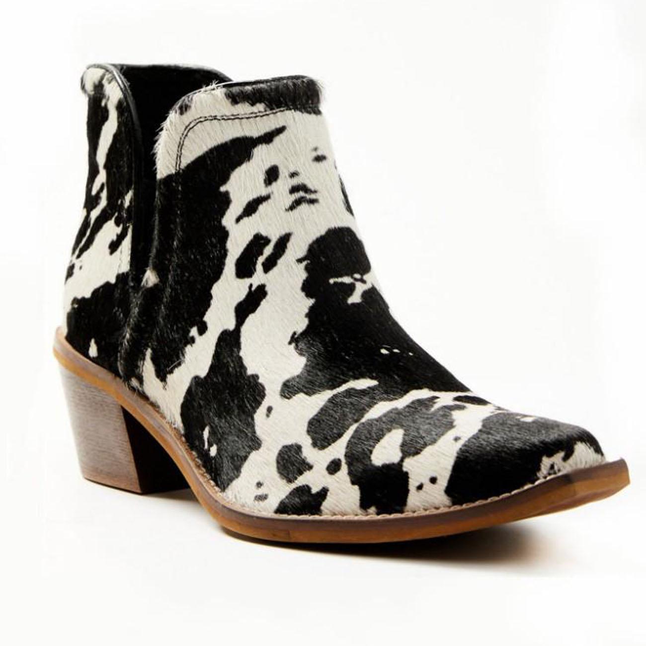 Cow Hair Snip Toe Mid Slanted Heel Western Chelsea Ankle Boots Pumps