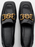 Classic Animal Print Chain Square Toe Flat Loafers