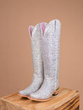 Glitter Snip Zipper Mid Calf Cowgirl Boots - Silver & Light Pink