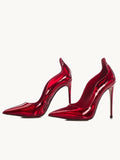 Red Iridescent Wave Edge Stiletto Heeled Pointy Pumps