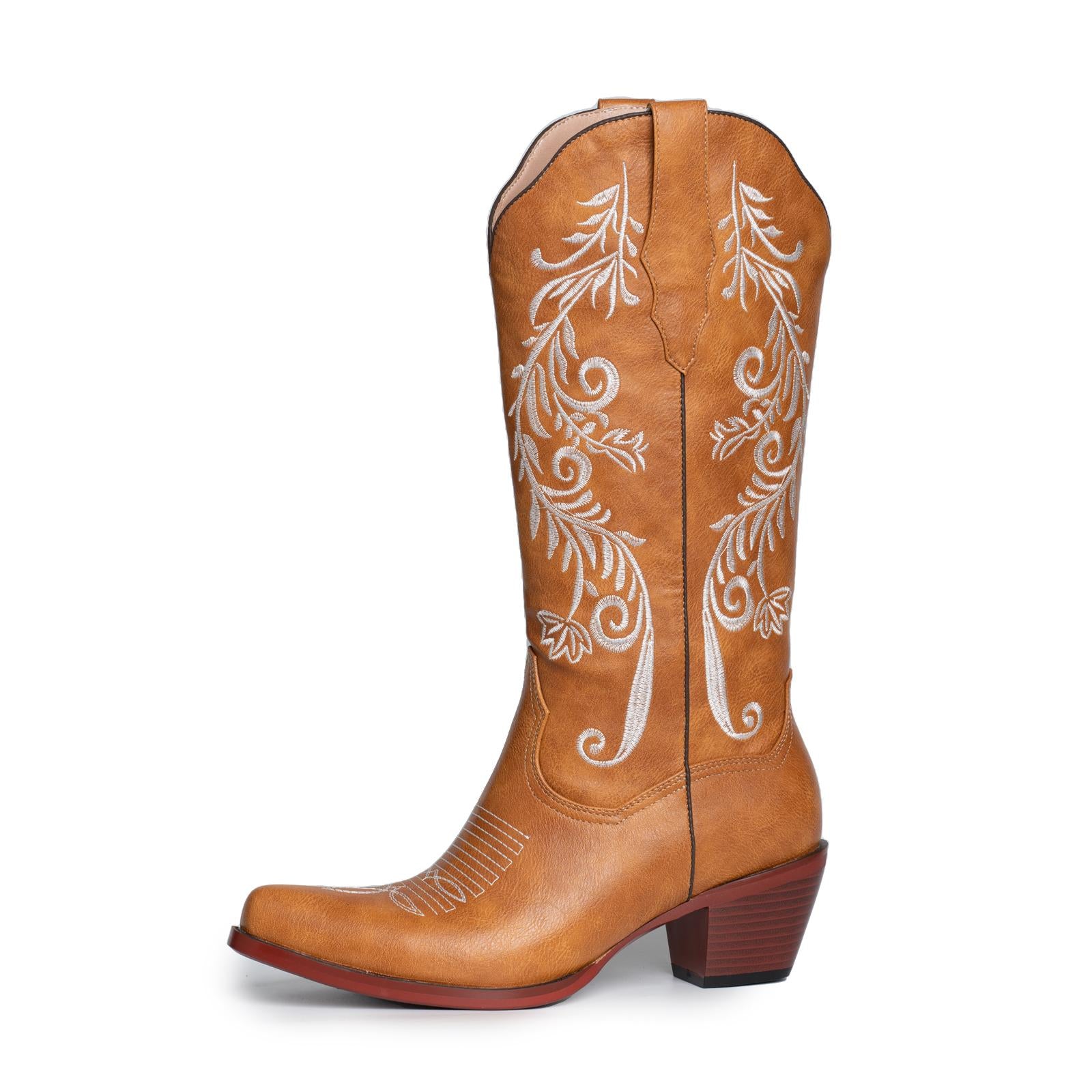 Tawny Floral Embroidered Wide Mid Calf Western Boots With Snip Toe