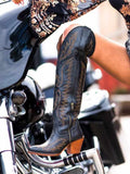 Black Embroidered Pointy Knee-High Western Boots