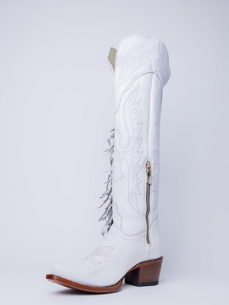 Eagle Wing Embroidered Fringe Snip Zip Knee High Western Boots