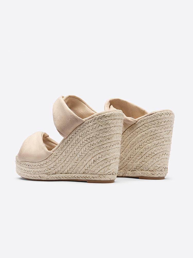 Cloth Two Bands Open-toe Slip-on Espadrille Wedge Sandals