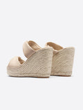 Cloth Two Bands Open-toe Slip-on Espadrille Wedge Sandals